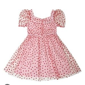 Trixxi Girl-Short Sleeve Mesh Heart Flocked Dress